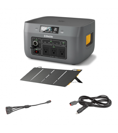 Set Biolite BaseCharge 1500 + 2 x BioLite Solarpanel 100 + BioLite 12V Car Charging Cable 10 FT + BioLite 4 X 1 Solar Chaining Cable